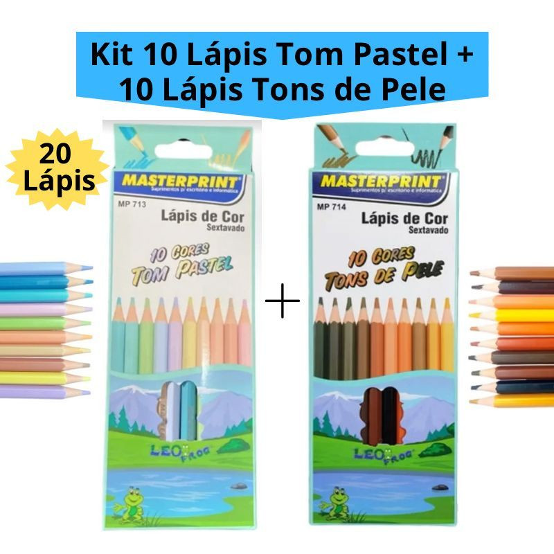 Kit 20 Lápis de Cor (10 Cores Tom Pastel +10 Cores Tons de Pele) Cores ...