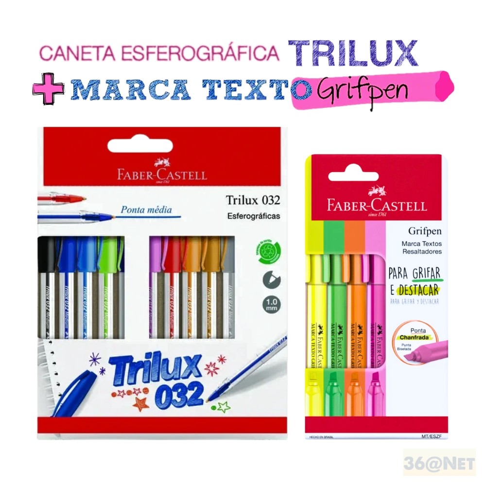 KIT CANETA TRILUX COLORIDA 10 CORES FABER CASTELL