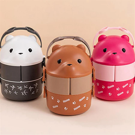 Caixa Bento Empilhável Portátil À Prova De Vazamento Estilo Japonês De Camada Dupla Fácil De Usar Alta Qualidade Rosa