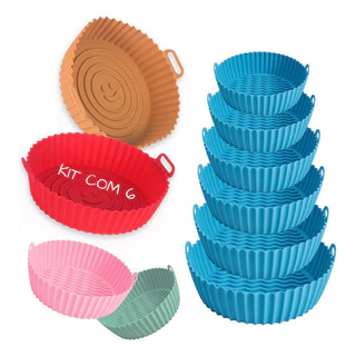 Kit 6 Formas De Silicone Para Air Fryer Com Alça Tamanhos Variados Forno Microondas Reutilizável Antiaderente Flexível