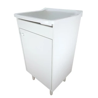 Tanque de Lavar Roupas Lavanderia 22l C/ Gabinete Armário 46cm 1 Porta + Sifão Entregue Montado