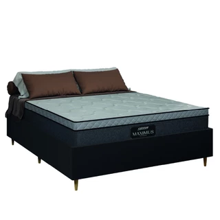 Cama Box Desmontável Casal Queen Com Colchão Gazin Molas Ensacadas Maximus Gazin 158x198x63cm Cinza/Branco/Preto
