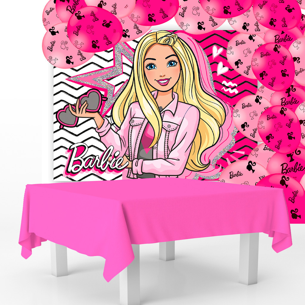 Kit festa Barbie Decoração Toalha Rosa+ 25 balões +Painel | Shopee Brasil