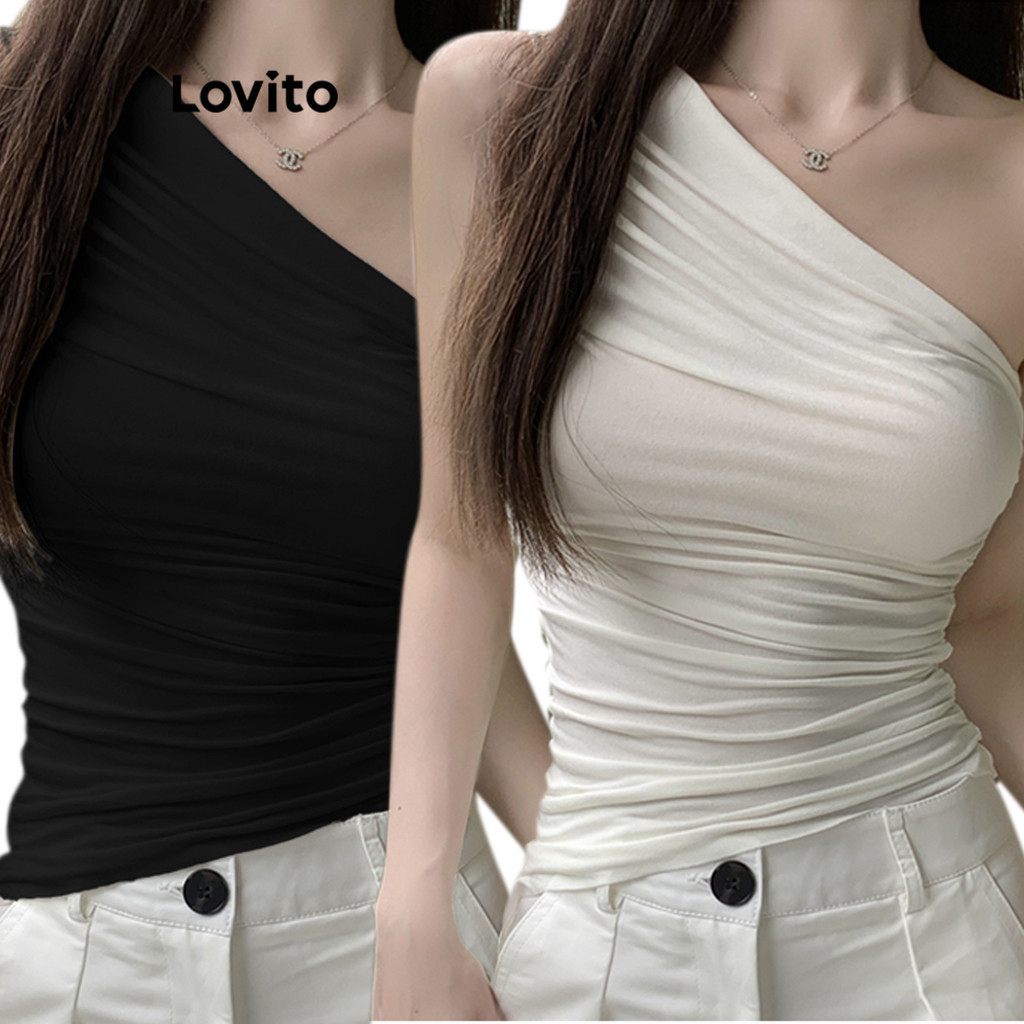 Lovito Regata Assimétrica com Recortes Simples Casual para Mulheres LNE10091 
 (Multicolorido)