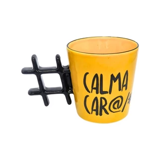 Caneca Hashtag Amarelo Preto Calma Car@l#o Cerâmica Presente Diferente Xicara Criativa Engraçada