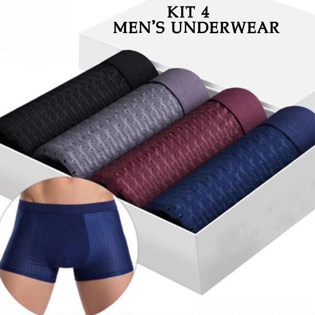 Kit 4 Cuecas Boxer dos homens/Cuecas De Malha De Bambu IYU0