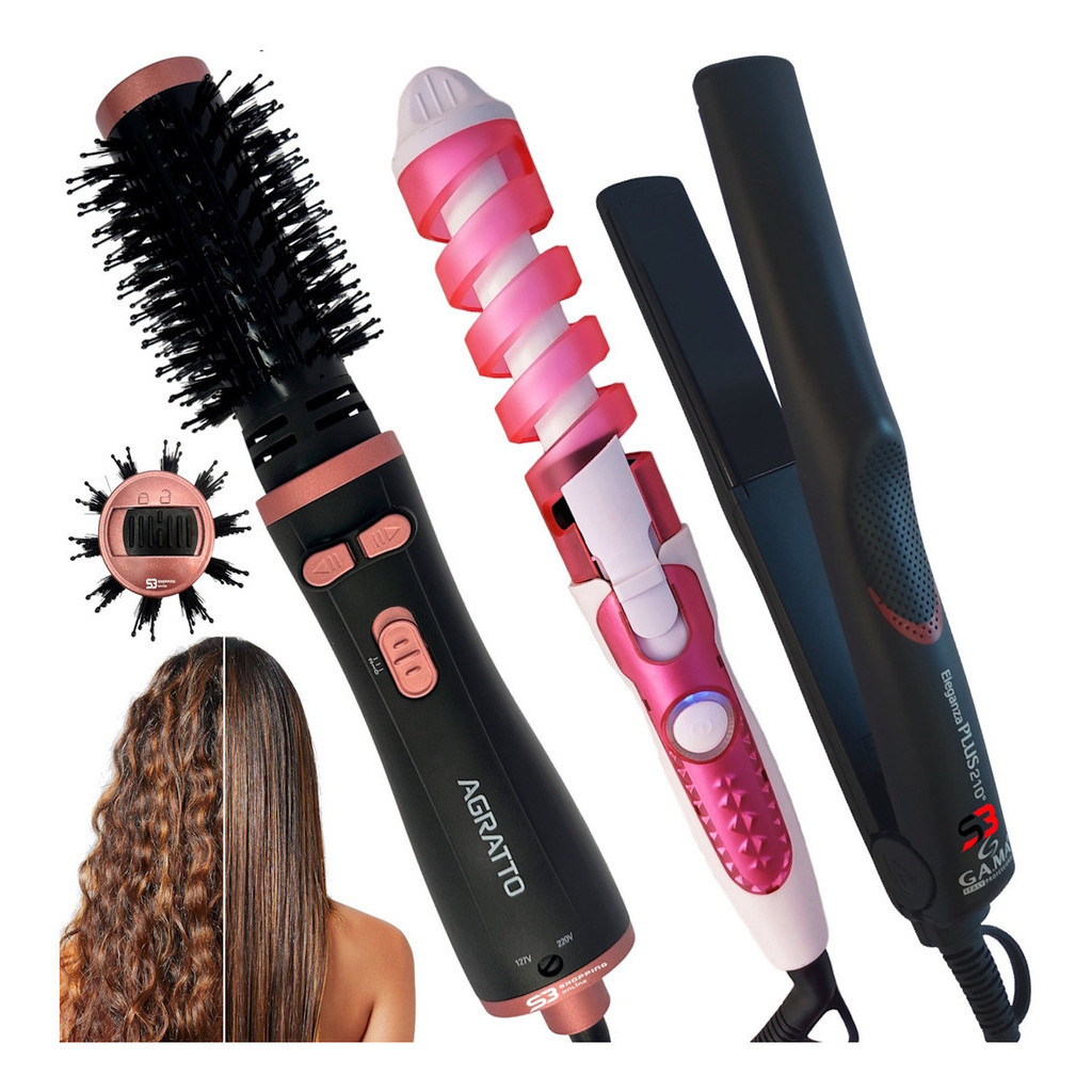Escova Rotativa Secadora E Modelador E Chapinha Pro Gama Kit | Shopee ...