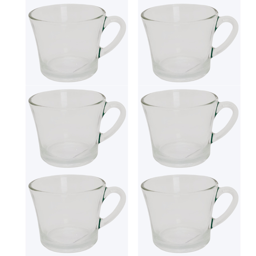 JOGO 6 XICARAS CAFE CHA VIDRO TRANSPARENTE 200 ML MOD. SINO