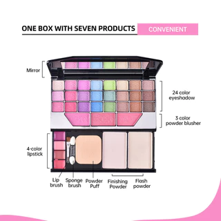 Kit De Maquiagem Profissional , Palete , Conjunto De Presentes Para Adolescentes , Inclui 24 Sombra Colorida 3 Color Blush 4 Lipstick 2 Powder 3 Sponge Brushs