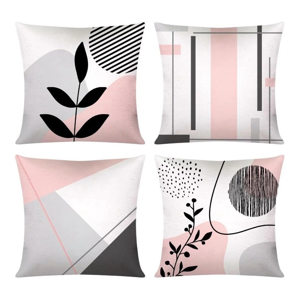 4 Capas De Almofadas Decorativas 45x45 - Folhagem Rosa