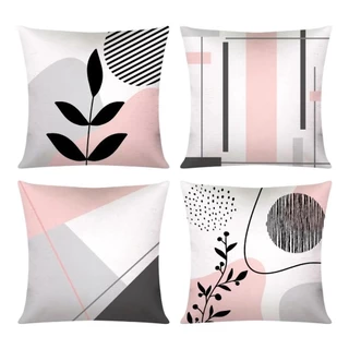 4 Capas De Almofadas Decorativas 45x45 - Folhagem Rosa