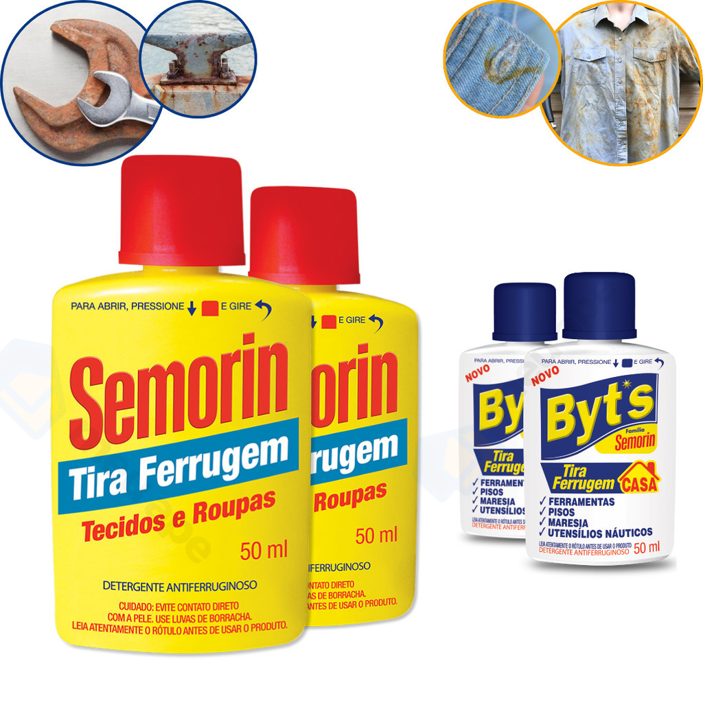 100ml Tira Ferrugem Detergente Antiferruginoso Tecido Roupa Ferramentas Pisos Maresia Semorin Byt's
