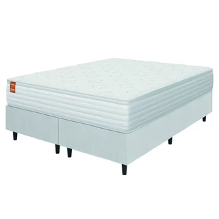 Cama Box Colchão Casal King Molas Ensacadas Real 193x203x65cm Linho Branco Inducol - Suporta até 130kg por Pessoa