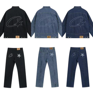 Corteiz logotipo de Alcatraz estrela de cinco pontas bordado logo casaco jeans europeu e americano de rua casaco masculino e feminino solto