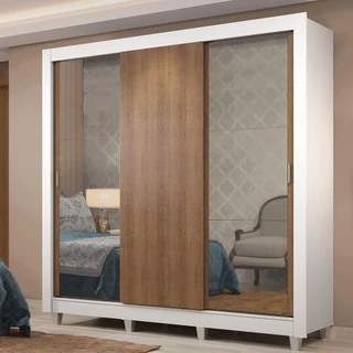 Guarda-Roupa Casal Madesa Lyon Plus 3 Portas de Correr com Espelhos 4 Gavetas com Pés em Oferta na Shopee