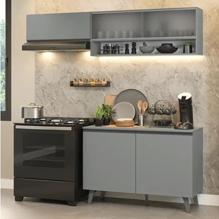 Armário de Cozinha Compacta 200cm Cinza Nice Madesa 09 em Oferta na Shopee