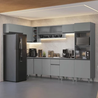 Armário de Cozinha Compacta de Canto 465cm Cinza Nice Madesa 04 em Oferta na Shopee