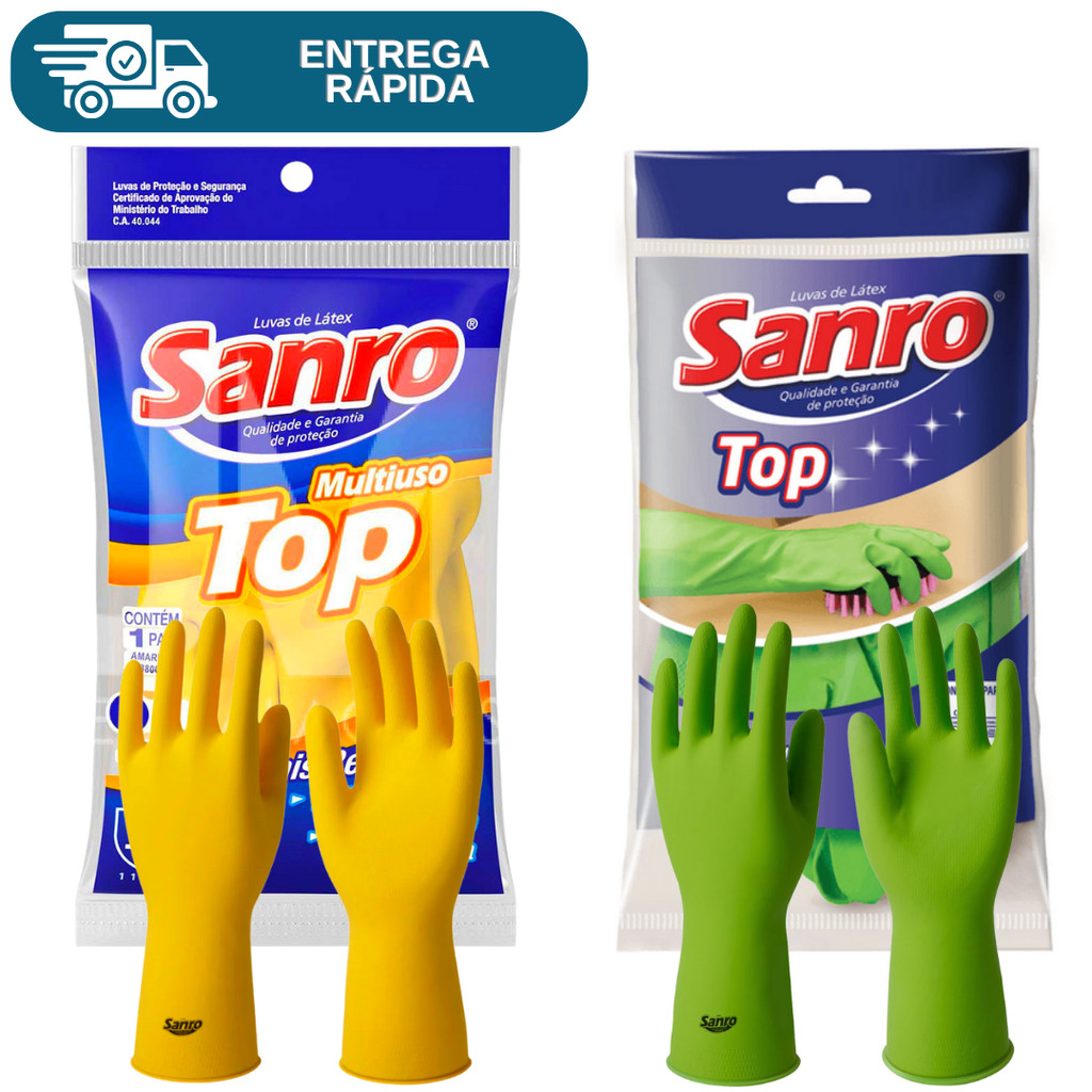 Luva De Látex Natural Grossa Reforçada Sanro Top Multiuso Para Limpeza ...