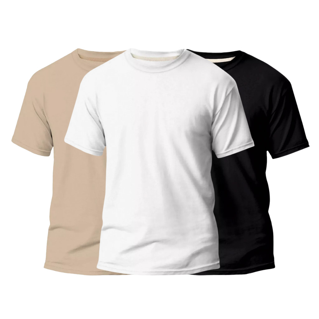 Kit 3 Camisetas Básicas Streetwear Camisa T-shirt Masculina Slim ção Algodão Varias Cores