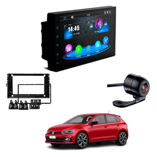 Multimídia CarPlay Android Auto Din Faaftech 7" + Câmera Ré Borboleta + Moldura Polo 2018 2019 2020 2021 2022 2Din