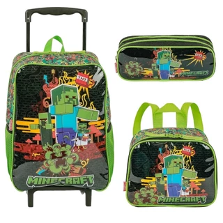 Kit Infantil Minecraft Fun Mochila Rodinhas Estojo Lancheira em Oferta na Shopee