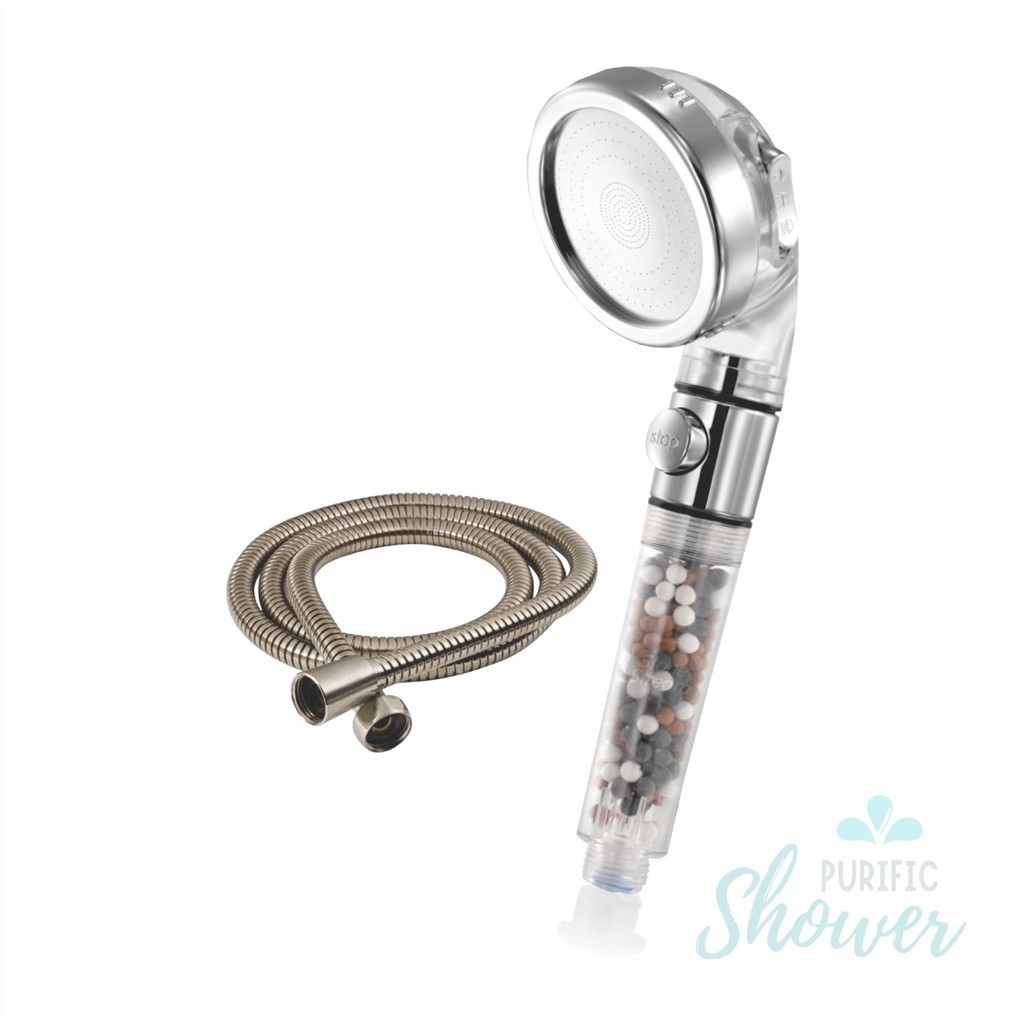 Purific Shower Jato Triplo com Botão abre e fecha + Mangueira Aço Inox de 1,5M