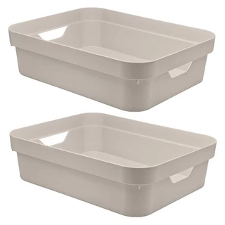 Kit 2 Caixas Plástica 4,8L Organizadora Multiuso OU Bege