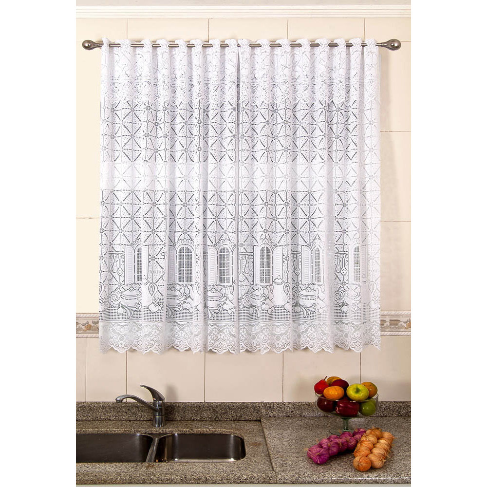 Cortina de Renda - Copa e Cozinha - Van Dyk - Branco - 2.20m x 1.20m - P/ Varão - Cortilester