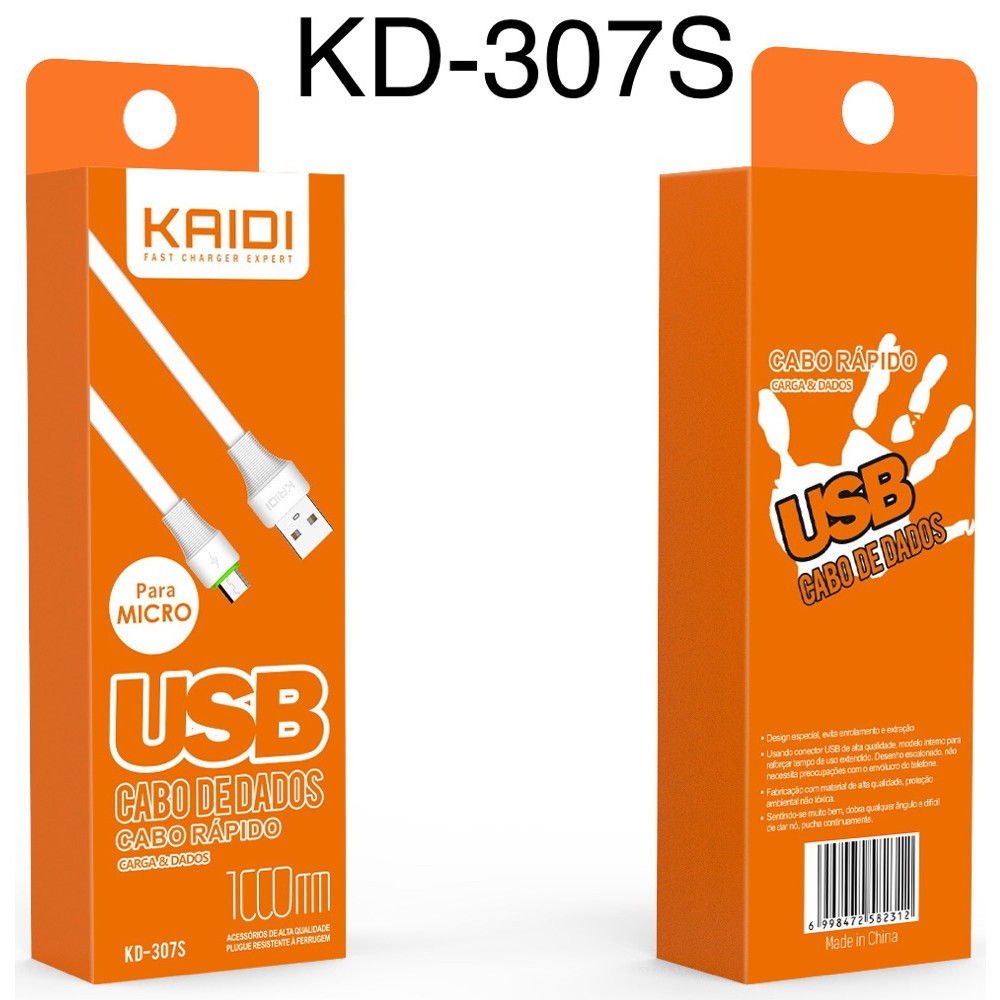 Cabos Micro USB V8 KAIDI KD-307S 1m Transfere Dados e Carga Rápido ...