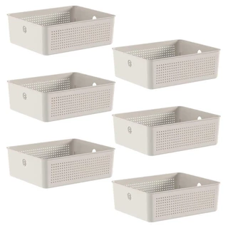 6x Cestos 5,4L Organizador OU Flow Bege 9cm x 22cm x 27cm