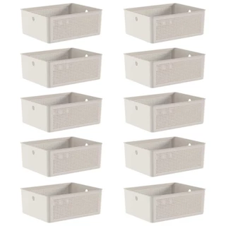 10x Cesto 12L Organizador Ou Flow Bege 13cm X 27cm X 34cm