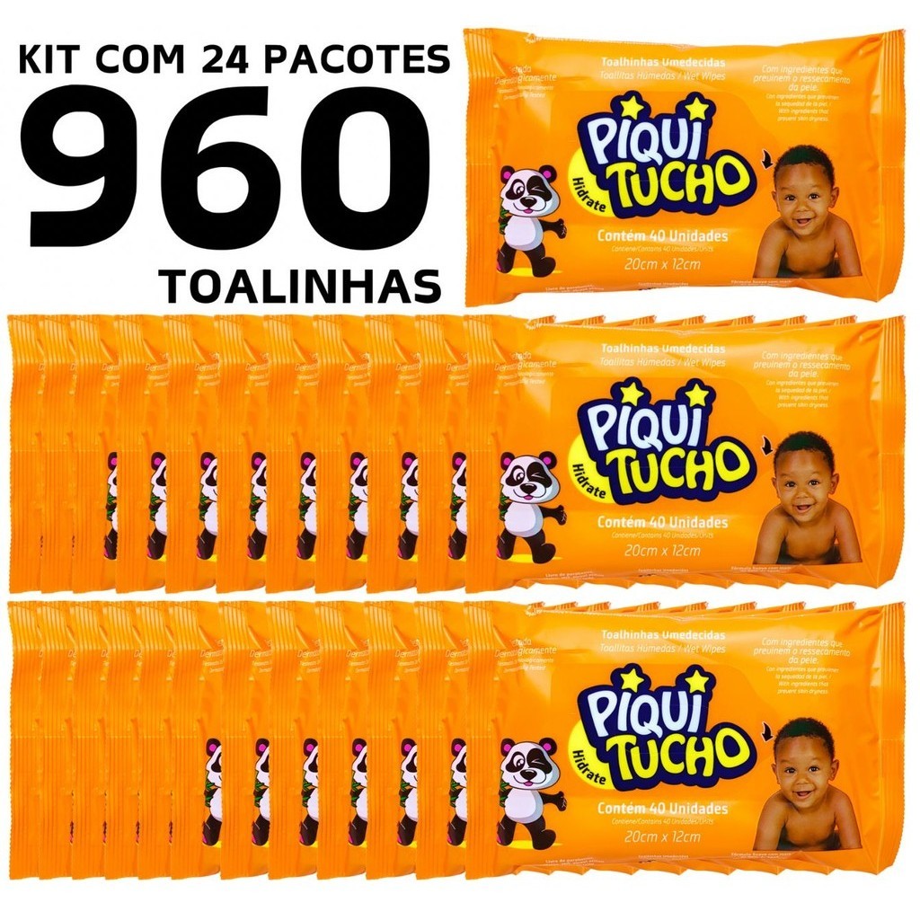 KIT COM 24 PACOTES DE LENÇO/TOALHAS UMEDECIDAS PARA BEBE PIQUITUCHO FORMULA SUAVE C/40 UNIDADES CADA