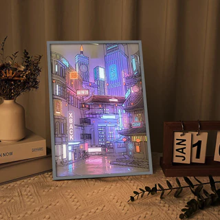 Anime LED Bela Cidade Visão Noturna Pintura Luz, HD Imagem Estreito Moldura Usb Plug Escurecimento Romântico Home Decorações Noite Lâmpada