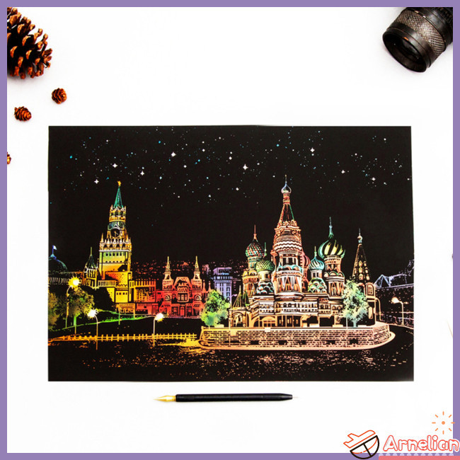 Anelian Scratch Paper Colorful City Night Scene Landscape Pintura De Raspadinha Ao Redor Do Mundo Conjunto De Suprimentos Criativos
