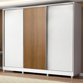 Guarda Roupa Casal 100% MDF Madesa Royale 3 Portas de Correr com Pés - Branco/Branco/Rustic em Oferta na Shopee