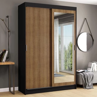 Guarda-Roupa Solteiro Madesa Tokio 2 Portas de Correr com Espelho 2 Gavetas - Preto/Rustic em Oferta na Shopee