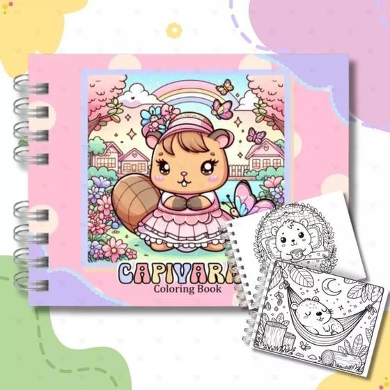 Livro de Colorir Estilo Bobbie Goods CAPIVARA Capa Dura Holográfica 50 ...