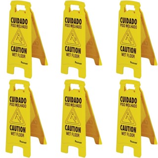 Cavalete de sinalização "Cuidado piso molhado" com 6 pçs - Bralimpia