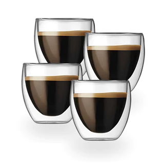 Copo De Vidro Parede Dupla Xicara Café Chá 250ml 4 Unidades