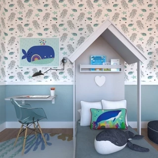 Quarto Infantil Cama e Mesa Dobrável KitCubos Espresso Móveis