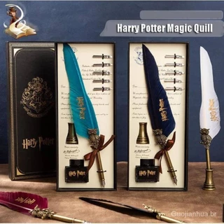 GUOJH Harry Potter Escola de Magia Conjuntos de Pena Caixa de Presente Esculpida Água de Aniversário