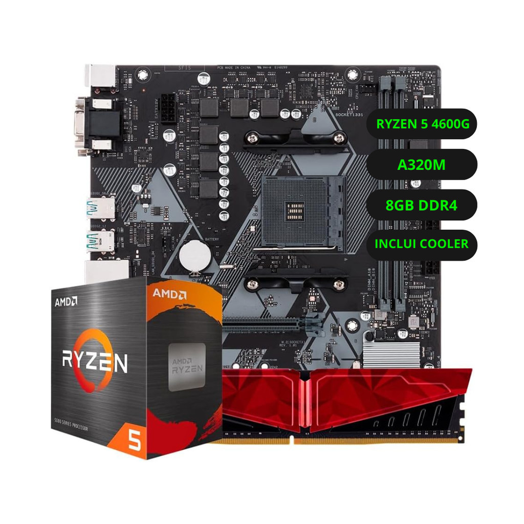 Kit Upgrade AMD Ryzen 5 4600G Placa Mãe A320 Ram 8GB DDR4 Placa de ...