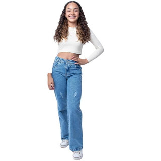 Calça Jeans Wide Leg Infantil Menina Juvenil Pantalona Lisa