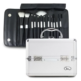 Conjunto Maleta Profissional de Maquiagem e Kit com 12 pincéis profissionais