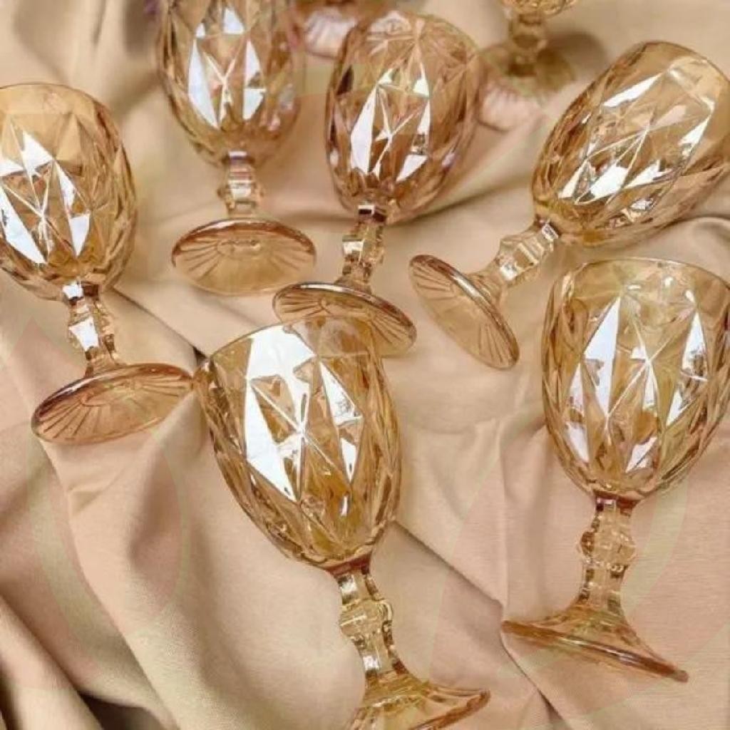4UNI de Taça Metalizada Amber Vinho Água 330ML Buffet Amarelo