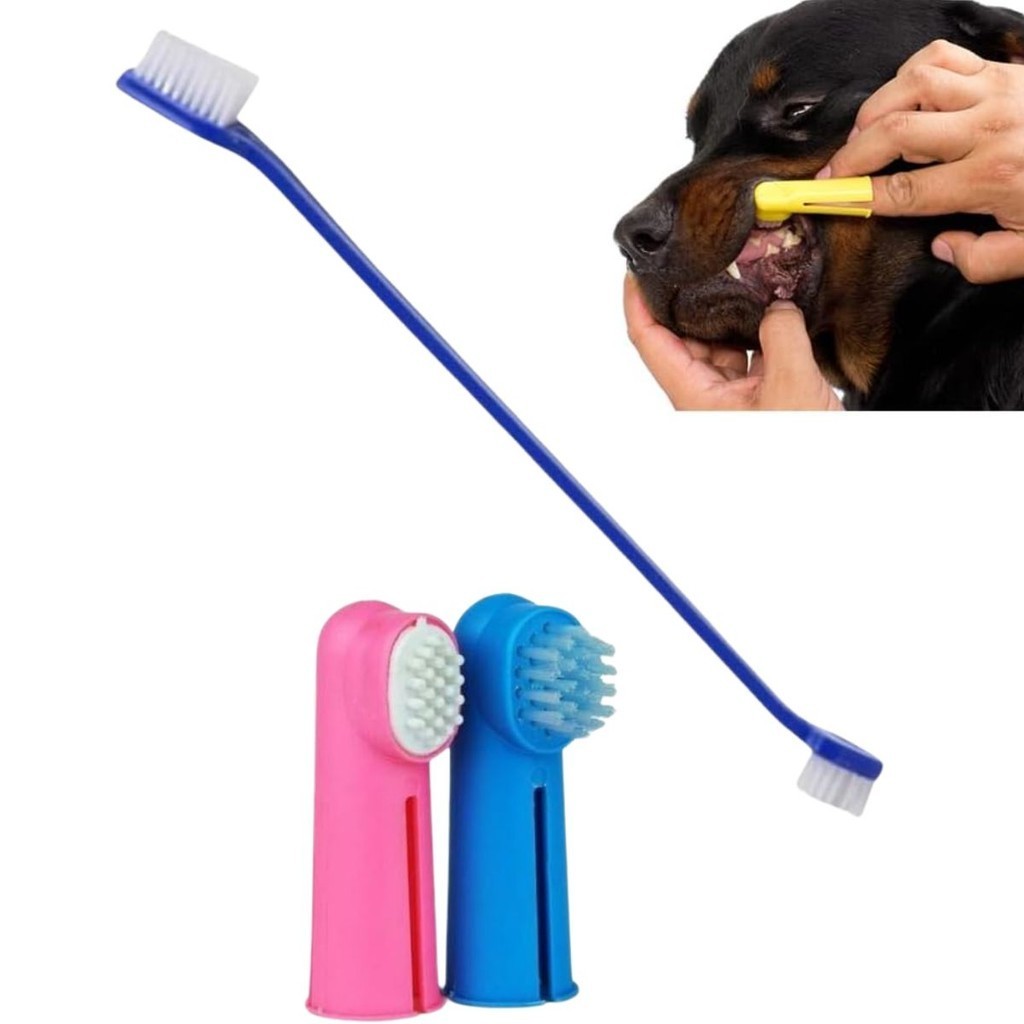Kit Escova de Dente Longa para Cachorro Gato Pet 2 Escovas de Dedo Cor ...