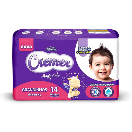 Fralda infantil Magic Care - Pacote com 14 unidades -Tamanho Grandinhos - Cremer*