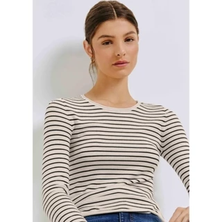 Blusa Feminina Manga Longa Slim Listrada Em Tricô Hering