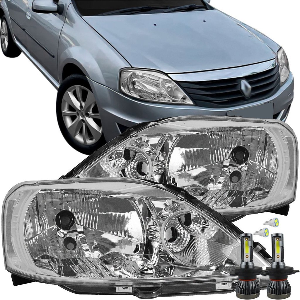 Kit Farol Cromado Renault Logan 2010 2011 12 2013 + Nano Led | Shopee ...