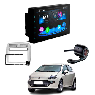 Central Multimídia CarPlay Android Auto 2 Din Faaftech 7" + Câmera Ré Borboleta + Moldura Punto 2008 à 2012 2Din